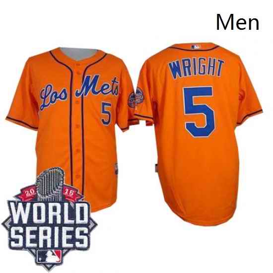 Mens Majestic New York Mets 5 David Wright Replica Orange Los Mets Cool Base 2015 World Series MLB Jersey